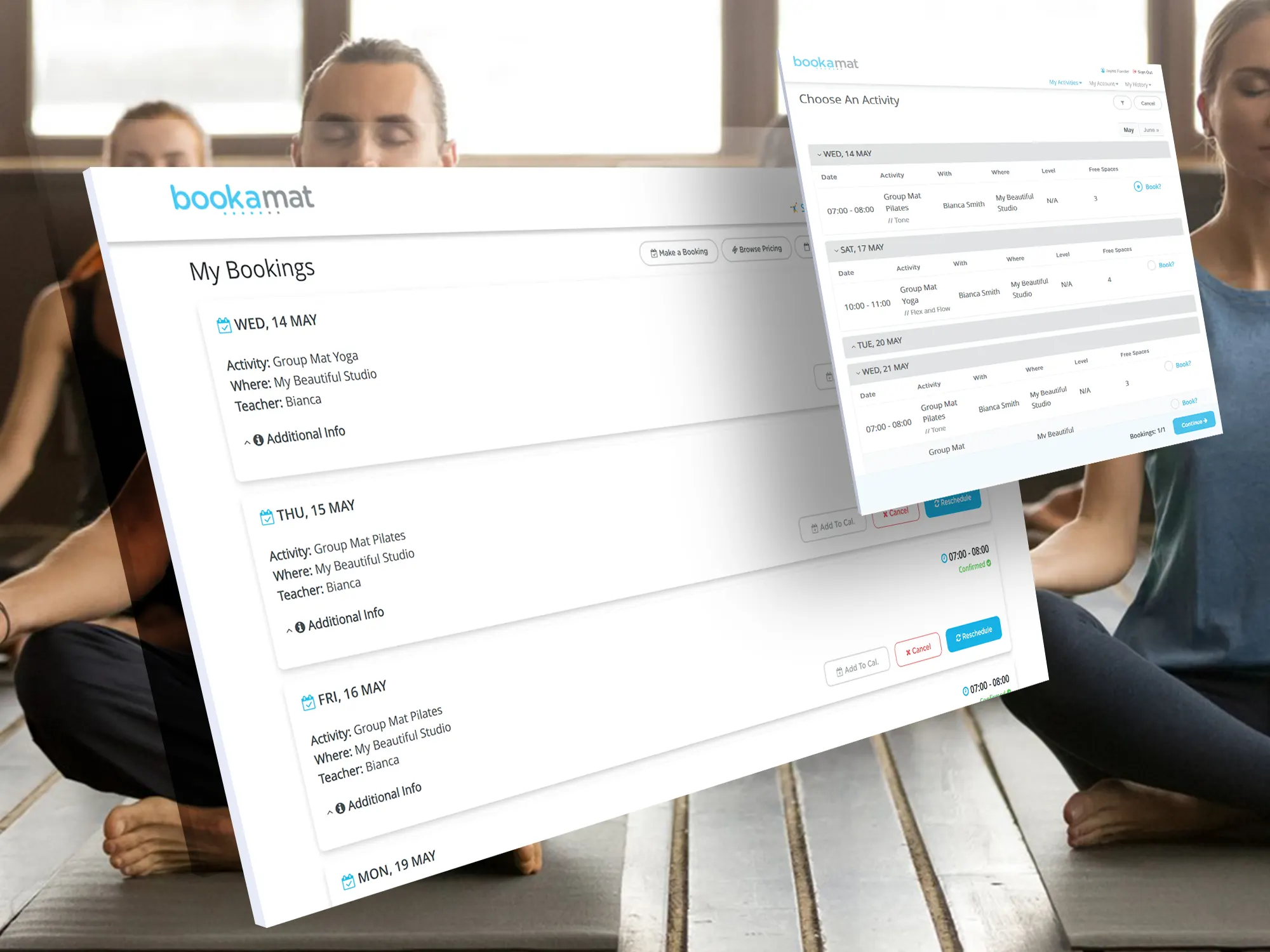 Bookamat online fitness class booking and payment screen